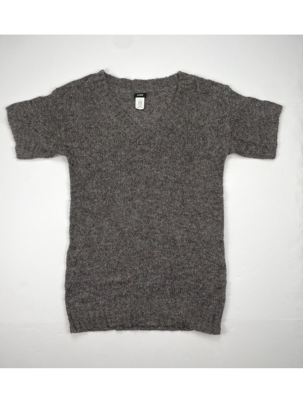 JCREW Marled Wool Mohair Blend Short Sleeve V-neck Layering Sweater Grey Small